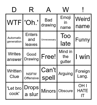 Skribbl.io Bingo Board Bingo Card