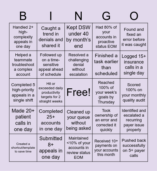 Busy Bees Bingo Card