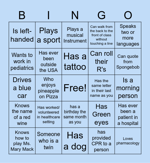 Student PN Bingo Card
