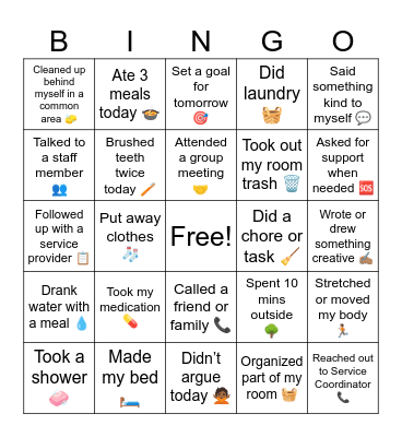 Daily Living Skills Bingo Card