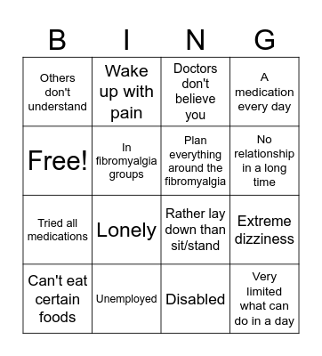 Fibromyalgia Bingo Card