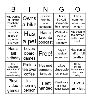 SCALE Bingo Card