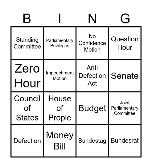 LEGISLATURE Bingo Card