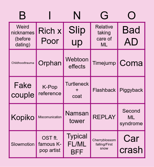 K-Drama Bingo Card