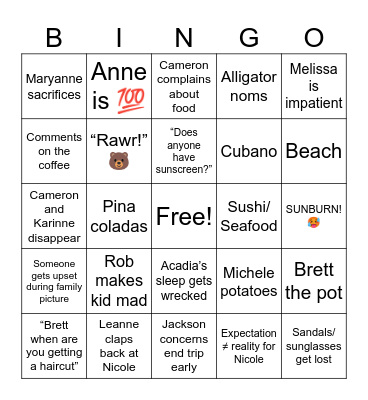 Wilson Family Bingo Card