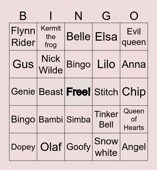 Disney Bingo Card