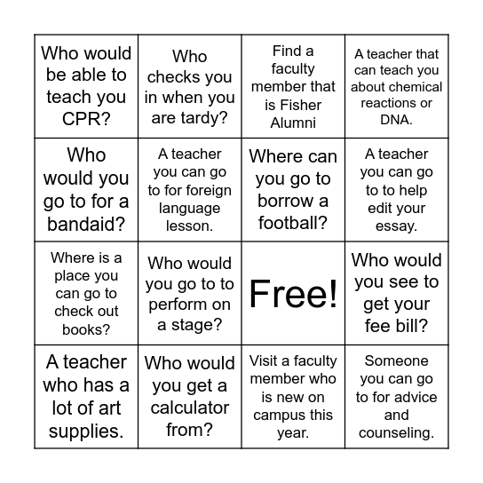 Scavenger Hunt Bingo Card