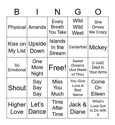 Top of the Charts Bingo Card