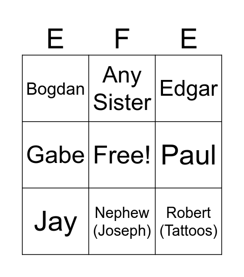 Jessica's Exes (Plus Family) Bingo Card