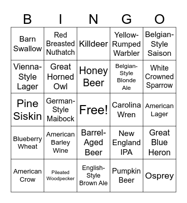 BIRD AND BEER BINGO GAME 2 Bingo Card