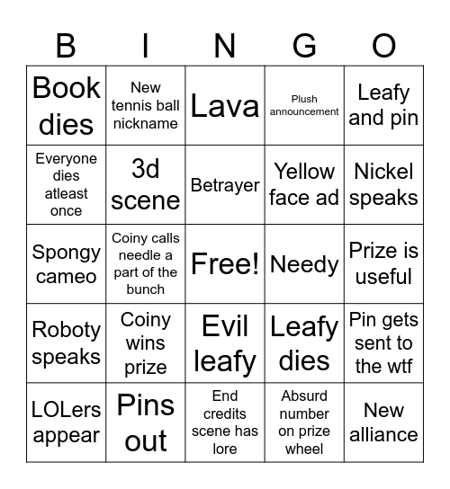 BFDIA 22 Bingo Card