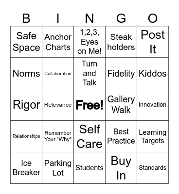 Back to School PD Buzz Words Bingo Card