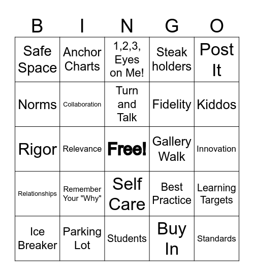 Back to School PD Buzz Words Bingo Card