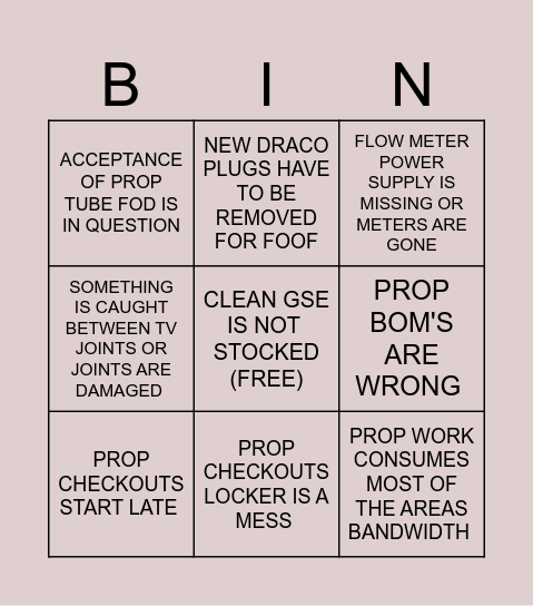 Prop Bingo Card