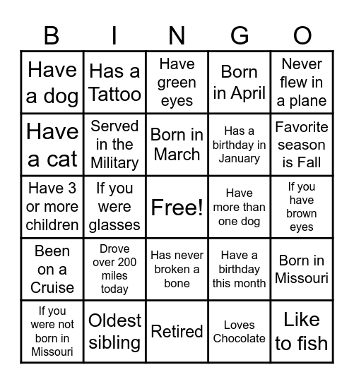 Smith family Bingo Card
