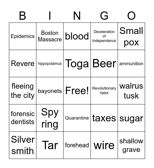 Dr. Joseph Warren BINGO! Bingo Card