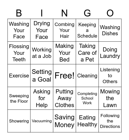 Living Skills Bingo Card