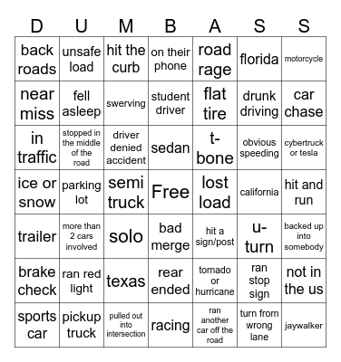 Idiots in Cars Bingo Card