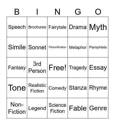 Poetry Bingo Card