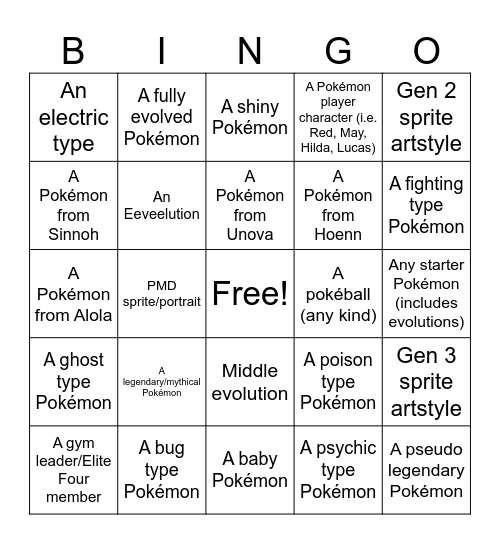 Pokémon wplace Bingo Card