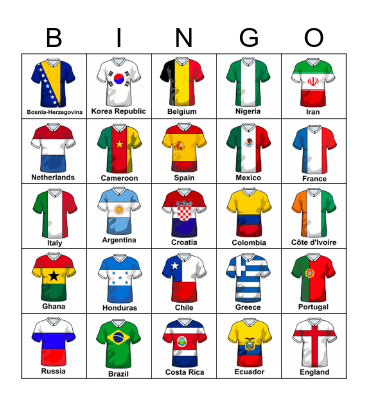 world soccer team football Bingo Card