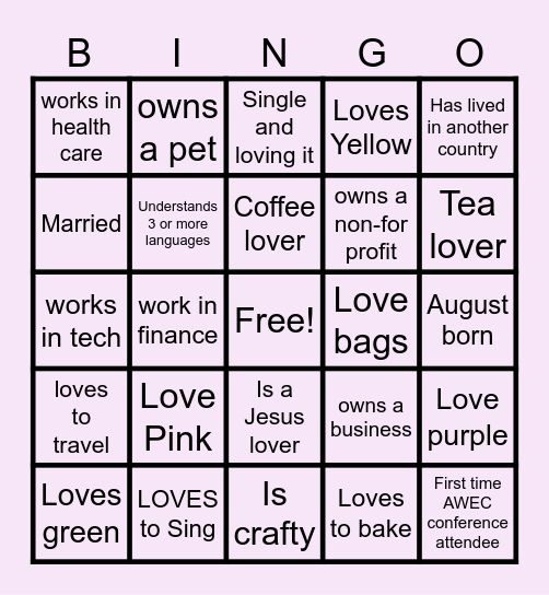 Sisters Network Bing Bingo Card