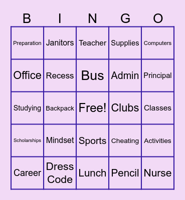 Back To School Bingo Card
