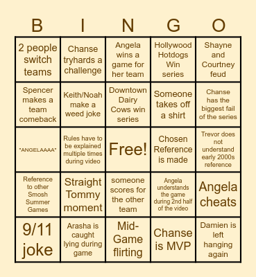 Smosh Summer Games 2025 Bingo Card