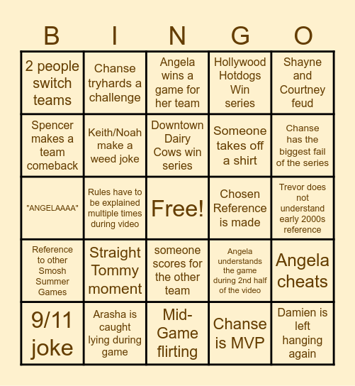 Smosh Summer Games 2025 Bingo Card
