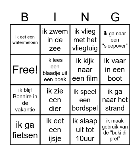 Vakantie 2025 Bingo Card
