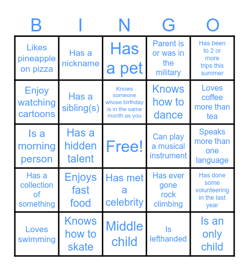 Human Bingo Card
