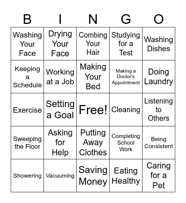 Living Skills Bingo Card