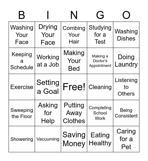 Living Skills Bingo Card