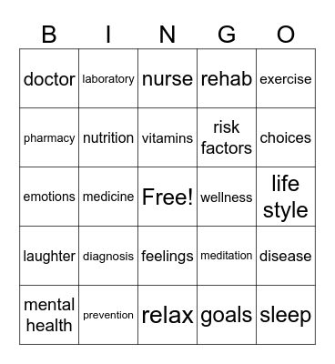 Health & Wellness Bingo Card