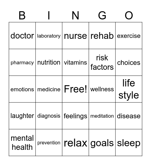 Health & Wellness Bingo Card