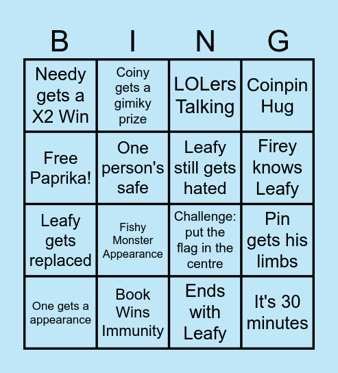 BFDIA 22 Bingo Card