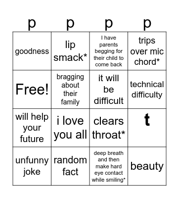 Orientation Speech Bingo Card