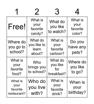 All About Me BINGO Card