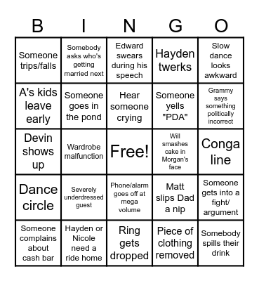 Wedding Bingo Card