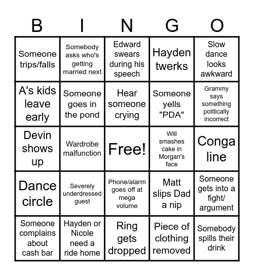Wedding Bingo Card