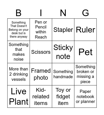 What's on your desk? Bingo Card
