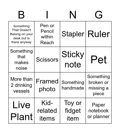 What's on your desk? Bingo Card