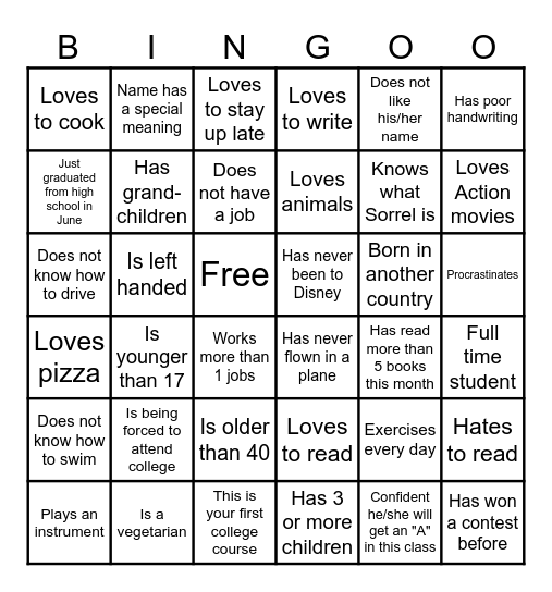 Introduce yourself Bingo Card