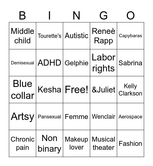 Sawyer Bingo Card
