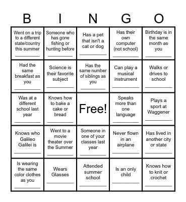 High School Classmate Bingo Card