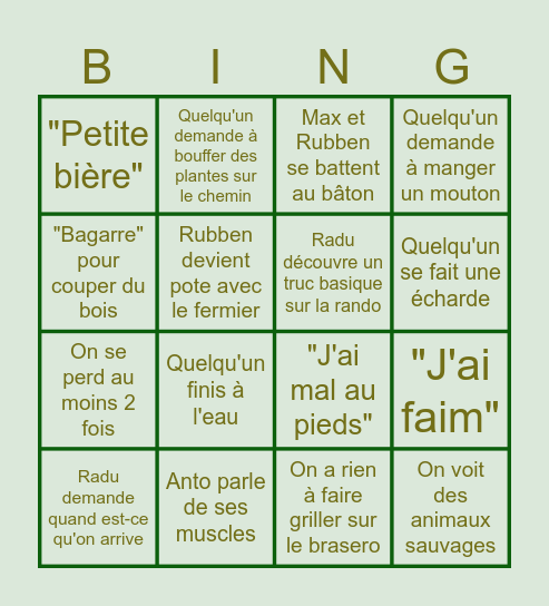 Bingo rando Bingo Card