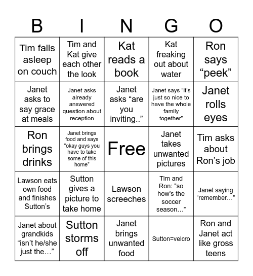 Very random reunion Bingo Card