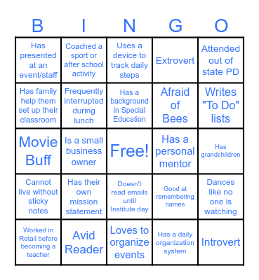 Get to Know You Bingo Card