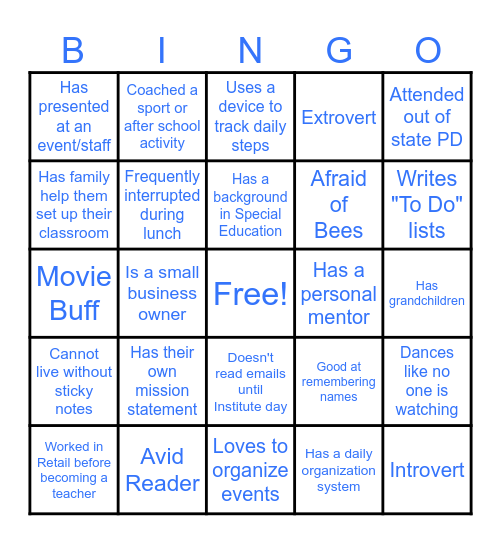 Get to Know You Bingo Card