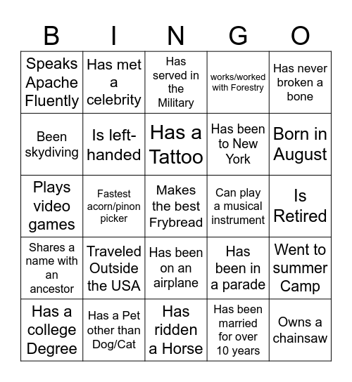 Family Bingo Card